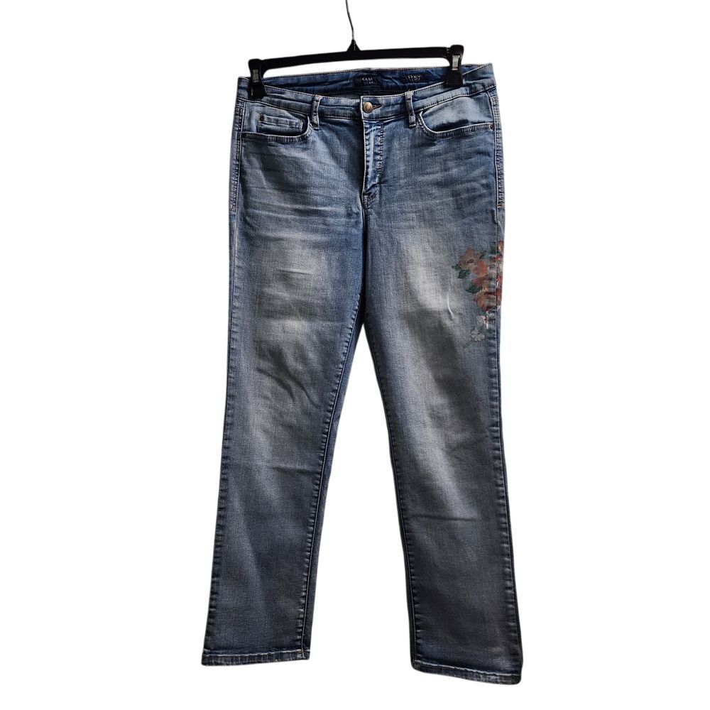KAARI Blue Straight Crop Painted Light Wash Denim Jeans Size‎ 10